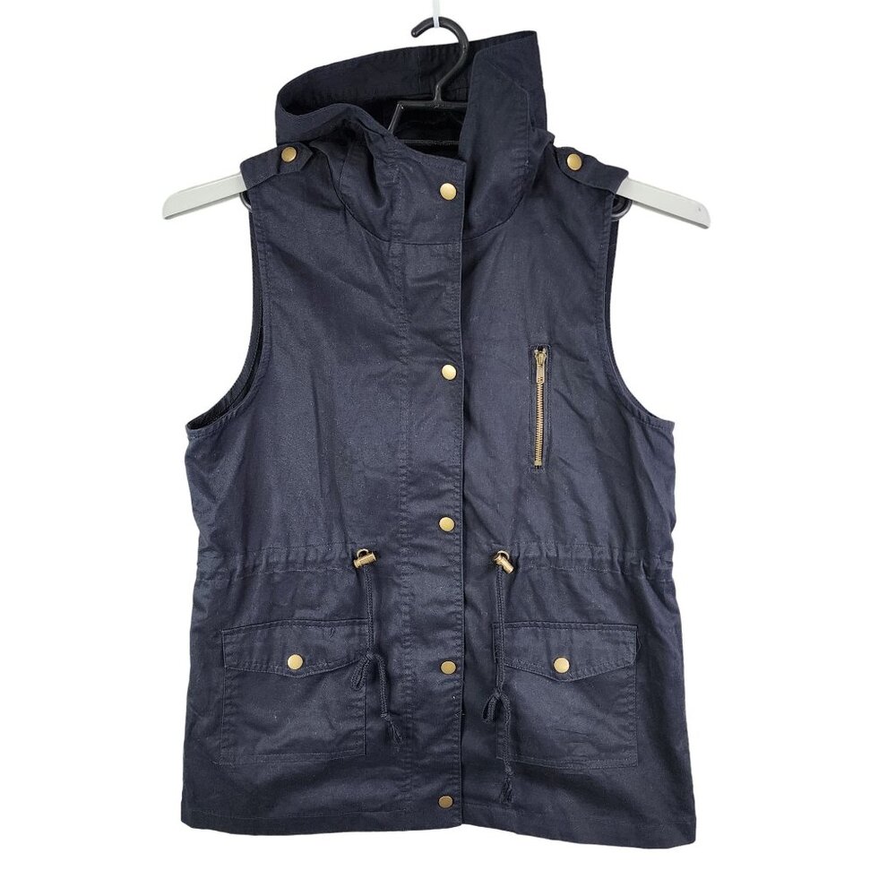 Womens Black Zenana Outfitters Utility Hooded Vest Jacket Full Zip Size L